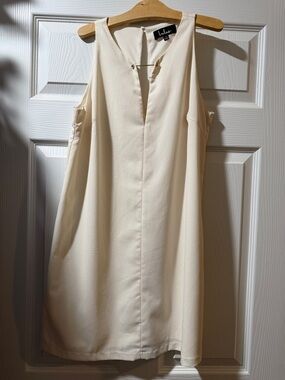 Lulu's Cream Sleeveless V-Neck Shift Mini Dress